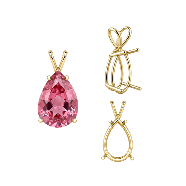 Pear Shape Four Prong Double Wire Pendants in 14K Gold (4.50 x 2.75 mm - 24.00 x 16.00 mm)