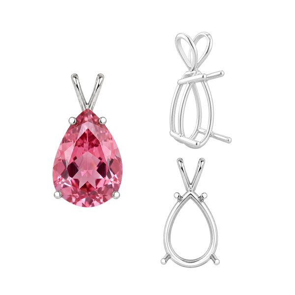 Pear Shape Four Prong Double Wire Pendants in 14K Gold (4.50 x 2.75 mm - 24.00 x 16.00 mm)