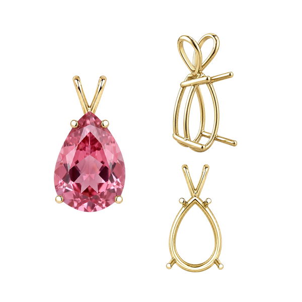 Pear Shape Four Prong Double Wire Pendants in 14K Gold (4.50 x 2.75 mm - 24.00 x 16.00 mm)