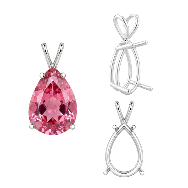 Pear Shape Four Prong Double Wire Pendants in 14K Gold (4.50 x 2.75 mm - 24.00 x 16.00 mm)