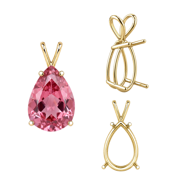 Pear Shape Four Prong Double Wire Pendants in 14K Gold (4.50 x 2.75 mm - 24.00 x 16.00 mm)