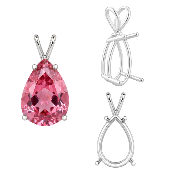 Pear Shape Four Prong Double Wire Pendants in 14K Gold (4.50 x 2.75 mm - 24.00 x 16.00 mm)