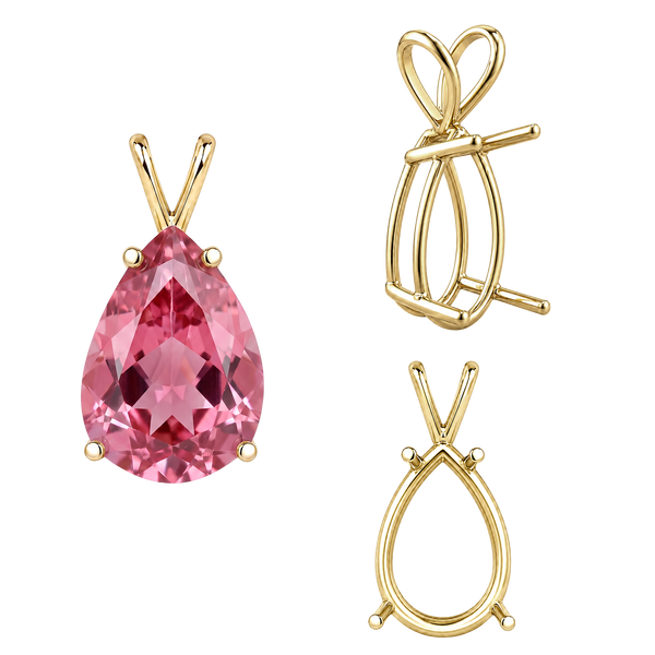 Pear Shape Four Prong Double Wire Pendants in 14K Gold (4.50 x 2.75 mm - 24.00 x 16.00 mm)