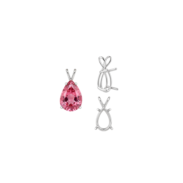 Pear Shape Four Prong Double Wire Pendants in Sterling Silver (5.00 x 3.00 mm - 24.00 x 16.00 mm)