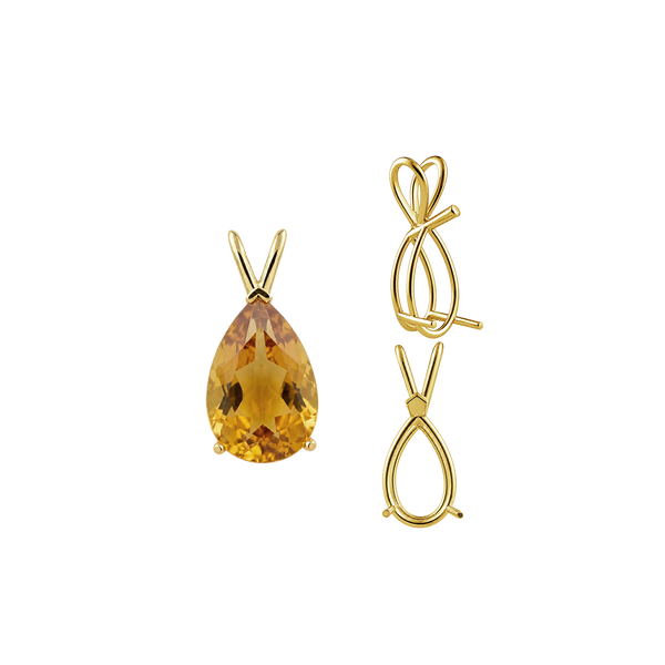 Pear Shape V-End Double Wire Pendants in 14K Gold (4.25 x 2.50 mm - 13.00 x 8.00 mm)