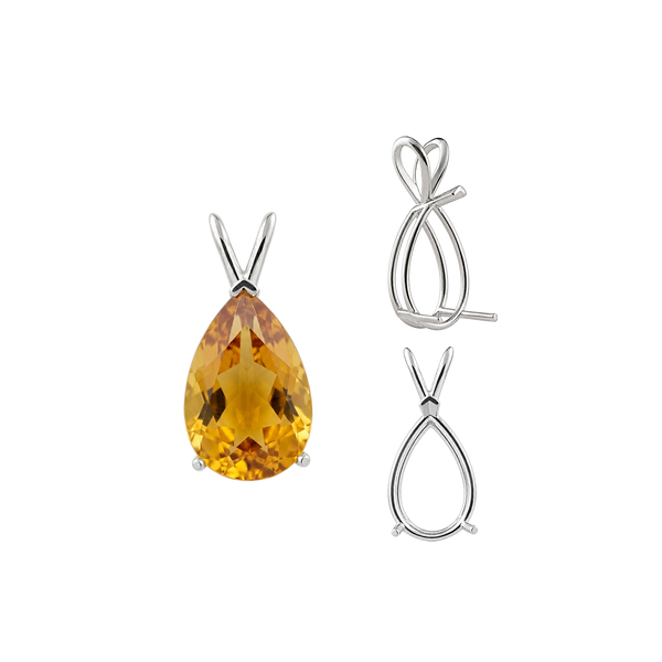 Pear Shape V-End Double Wire Pendants in Sterling Silver (4.25 x 2.50 mm - 13.00 x 8.00 mm)