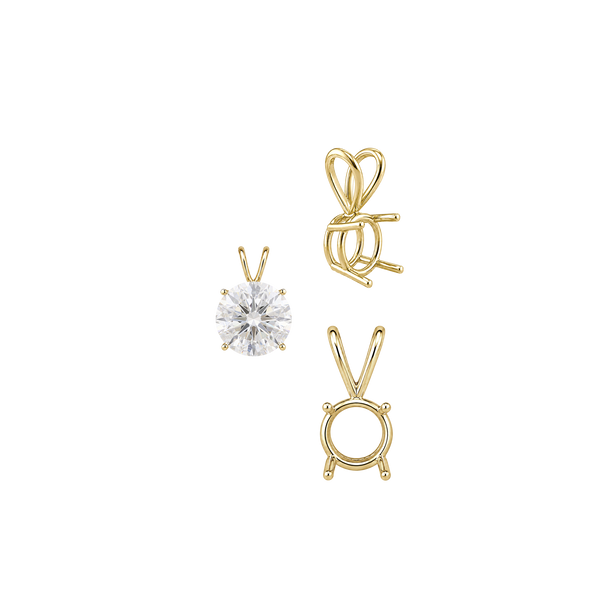 Round Four Prong Double Wire Pendants in 18K Gold (3.00 mm - 9.75 mm)