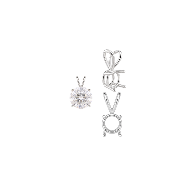 Round Four Prong Double Wire Pendants in Sterling Silver (3.00 mm - 9.75 mm)