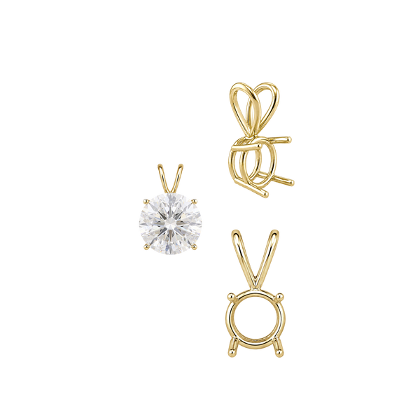Round Four Prong Double Wire Pendants in 14K Gold (3.00 mm - 9.75 mm)