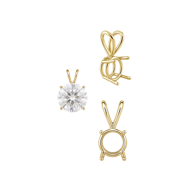 Round Four Prong Double Wire Pendants in 18K Gold (3.00 mm - 9.75 mm)