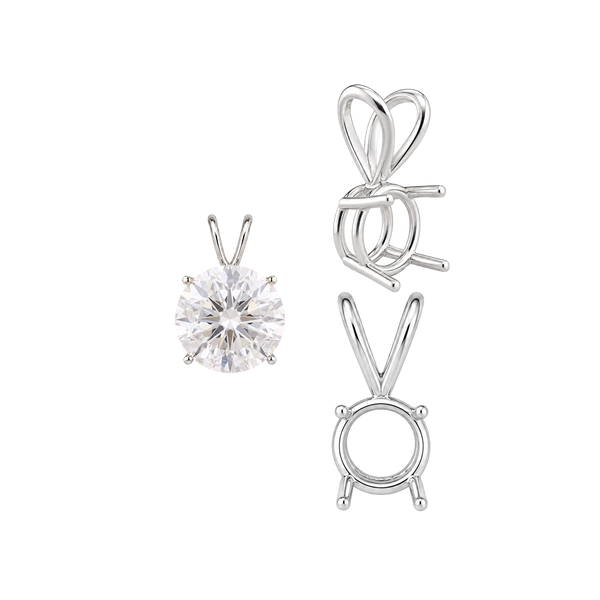 Round Four Prong Double Wire Pendants in 14K Gold (3.00 mm - 9.75 mm)