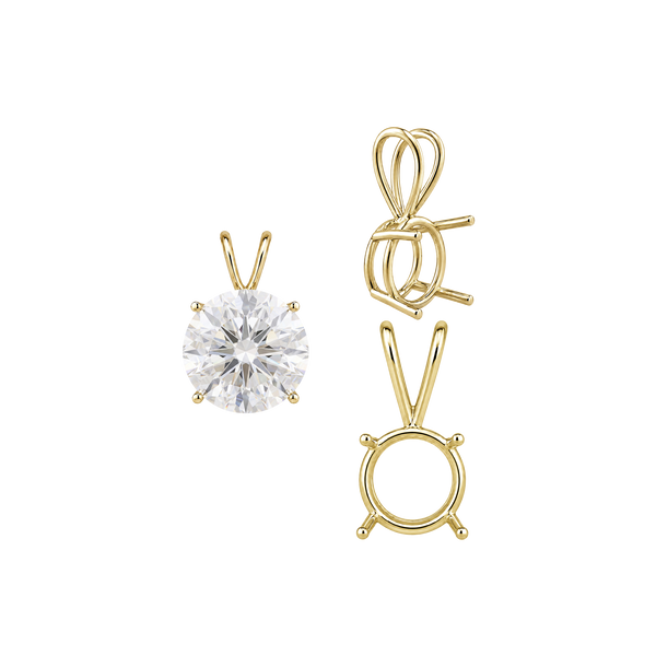 Round Four Prong Double Wire Pendants in 18K Gold (3.00 mm - 9.75 mm)