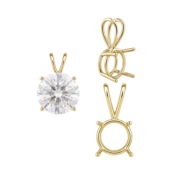 Round Four Prong Double Wire Pendants in 14K Gold (3.00 mm - 9.75 mm)