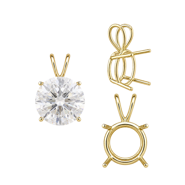 Round Four Prong Double Wire Pendants in 18K Gold (3.00 mm - 9.75 mm)
