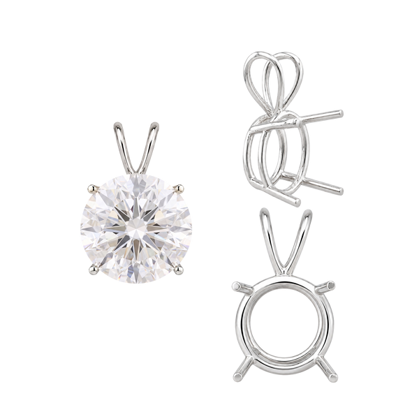 Round Four Prong Double Wire Pendants in Sterling Silver (3.00 mm - 9.75 mm)