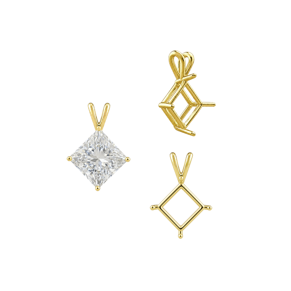 Square Four Prong Double Wire Pendants in 14K Gold (3.00 mm - 5.50 mm)