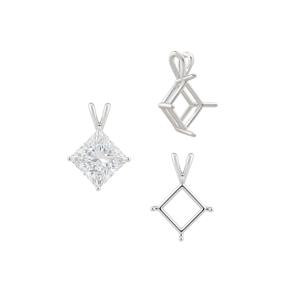 Square Four Prong Double Wire Pendants in Sterling Silver (3.00 mm - 5.50 mm)