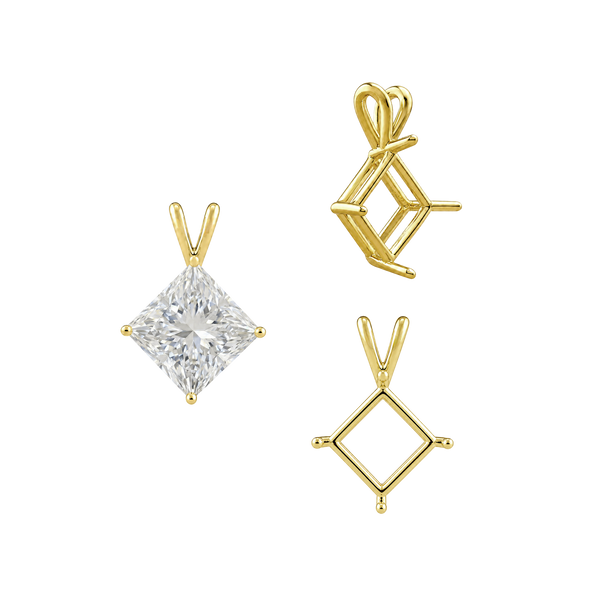 Square Four Prong Double Wire Pendants in 14K Gold (3.00 mm - 5.50 mm)