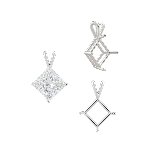 Square Four Prong Double Wire Pendants in Sterling Silver (3.00 mm - 5.50 mm)