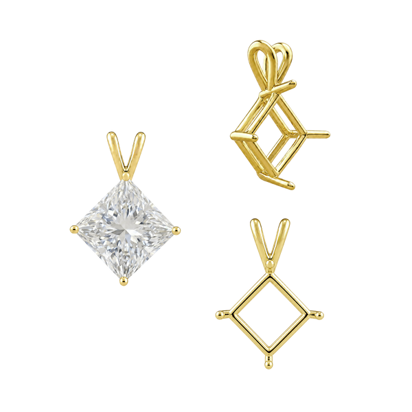 Square Four Prong Double Wire Pendants in 14K Gold (3.00 mm - 5.50 mm)