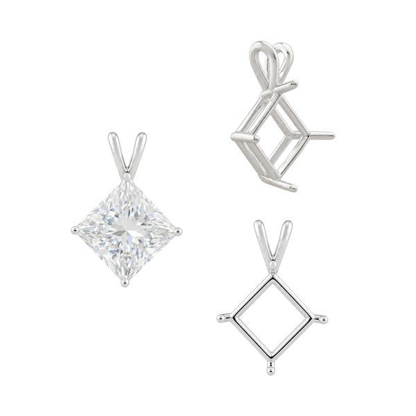 Square Four Prong Double Wire Pendants in Sterling Silver (3.00 mm - 5.50 mm)