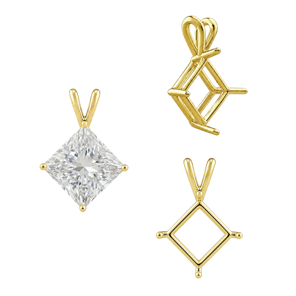 Square Four Prong Double Wire Pendants in 14K Gold (3.00 mm - 5.50 mm)