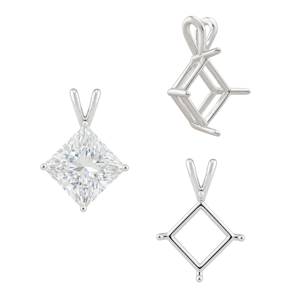 Square Four Prong Double Wire Pendants in Sterling Silver (3.00 mm - 5.50 mm)
