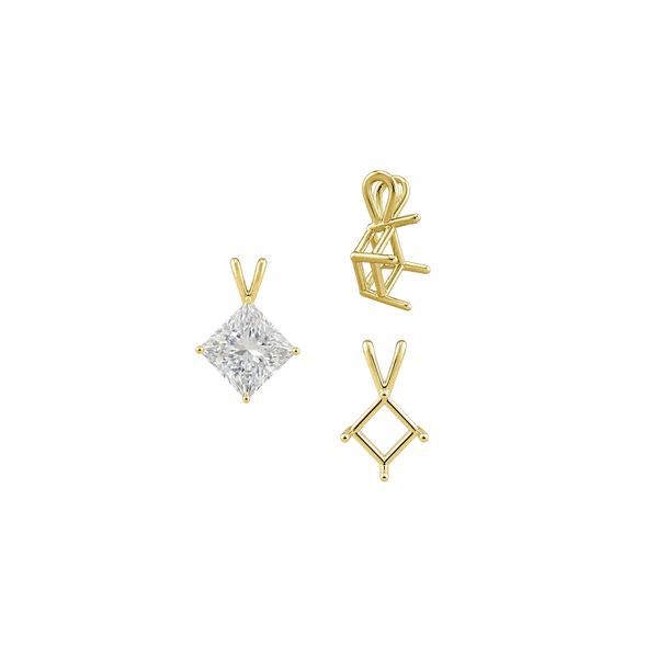 Square Four Prong Double Wire Pendants in 14K Gold (3.00 mm - 5.50 mm)