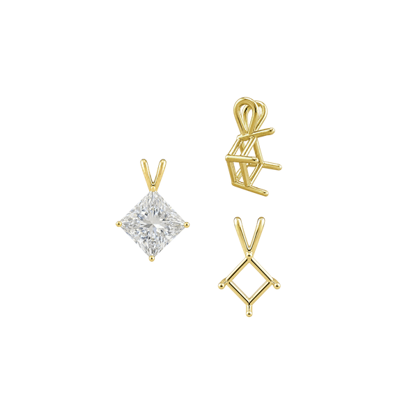 Square Four Prong Double Wire Pendants in 14K Gold (3.00 mm - 5.50 mm)