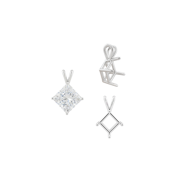 Square Four Prong Double Wire Pendants in Sterling Silver (3.00 mm - 5.50 mm)