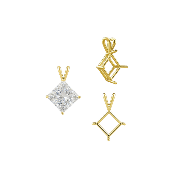 Square Four Prong Double Wire Pendants in 14K Gold (3.00 mm - 5.50 mm)