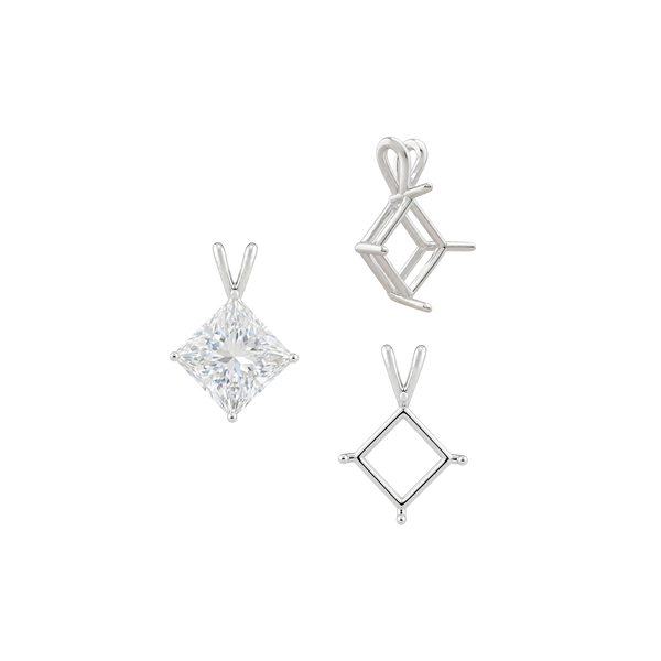 Square Four Prong Double Wire Pendants in Sterling Silver (3.00 mm - 5.50 mm)