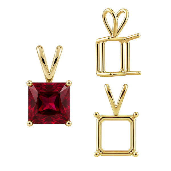 Square Four Prong Double Wire Pendants in 14K Gold (2.50 mm - 10.25 mm)