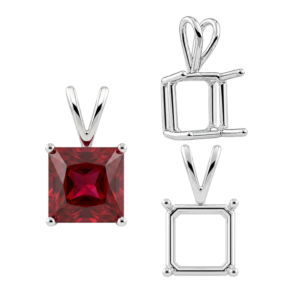 Square Four Prong Double Wire Pendants in Sterling Silver (2.50 mm - 10.25 mm)