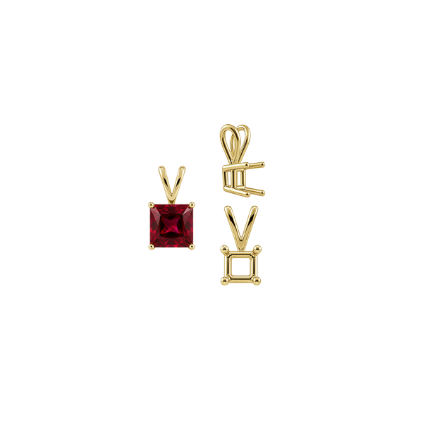 Square Four Prong Double Wire Pendants in 14K Gold (2.50 mm - 10.25 mm)