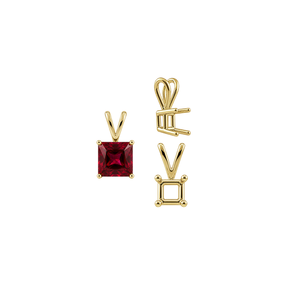 Square Four Prong Double Wire Pendants in 14K Gold (2.50 mm - 10.25 mm)
