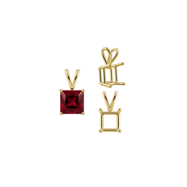 Square Four Prong Double Wire Pendants in 14K Gold (2.50 mm - 10.25 mm)