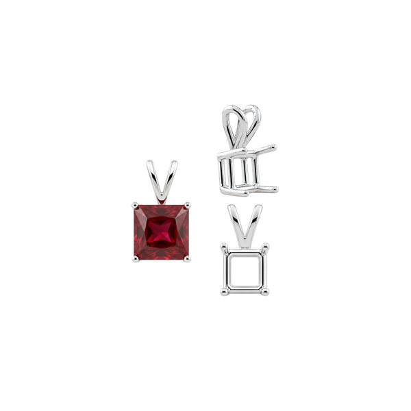 Square Four Prong Double Wire Pendants in Sterling Silver (2.50 mm - 10.25 mm)