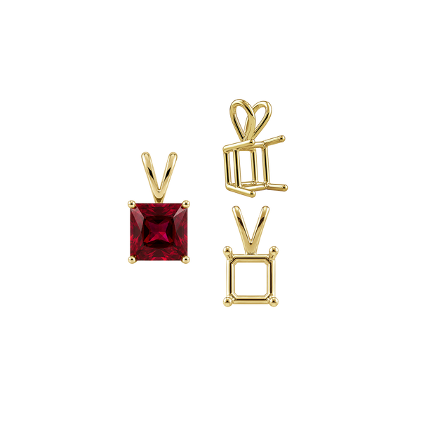 Square Four Prong Double Wire Pendants in 14K Gold (2.50 mm - 10.25 mm)