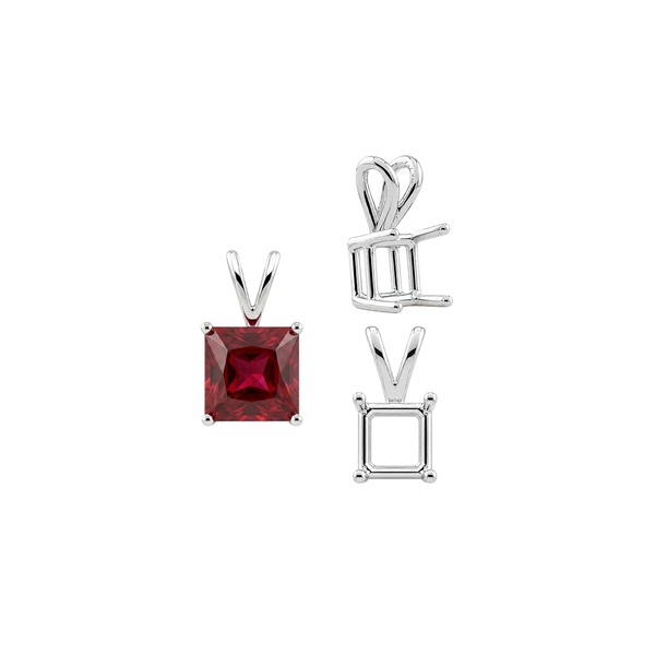 Square Four Prong Double Wire Pendants in Sterling Silver (2.50 mm - 10.25 mm)