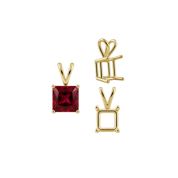 Square Four Prong Double Wire Pendants in 14K Gold (2.50 mm - 10.25 mm)