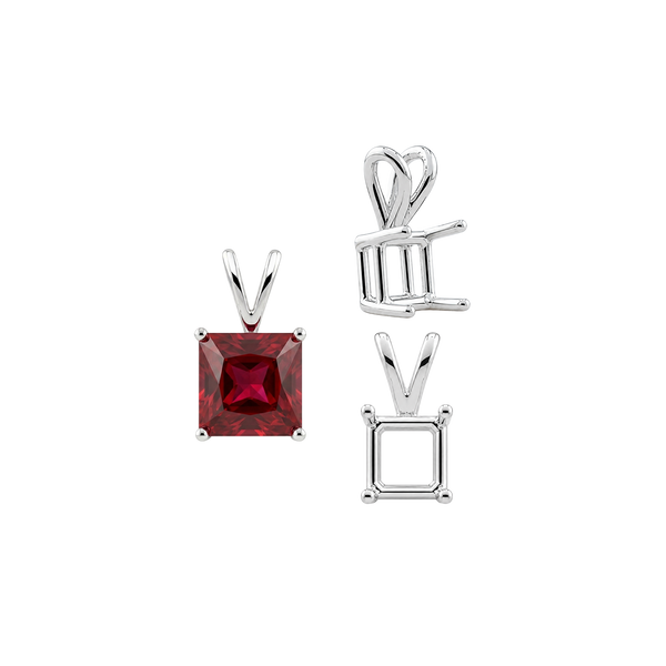 Square Four Prong Double Wire Pendants in Sterling Silver (2.50 mm - 10.25 mm)