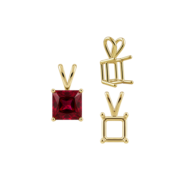 Square Four Prong Double Wire Pendants in 14K Gold (2.50 mm - 10.25 mm)