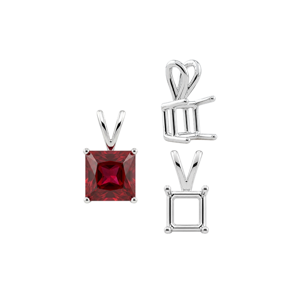 Square Four Prong Double Wire Pendants in Sterling Silver (2.50 mm - 10.25 mm)