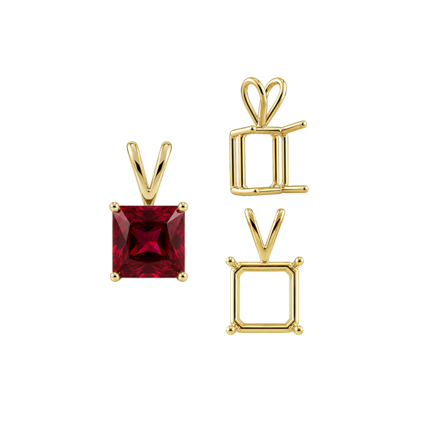 Square Four Prong Double Wire Pendants in 14K Gold (2.50 mm - 10.25 mm)
