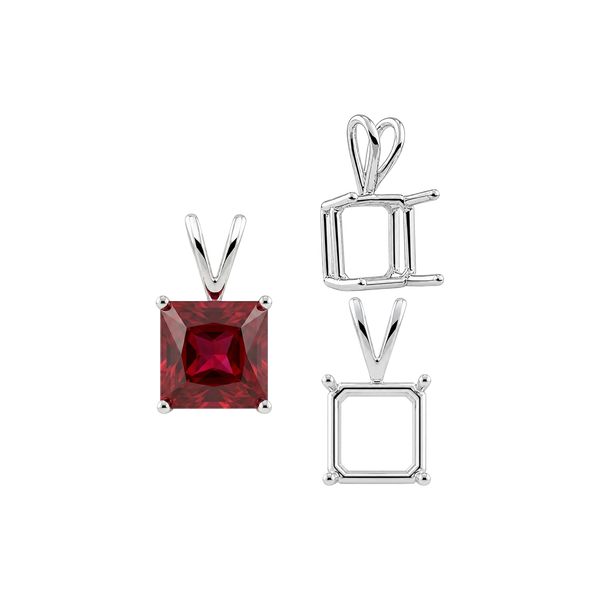 Square Four Prong Double Wire Pendants in Sterling Silver (2.50 mm - 10.25 mm)