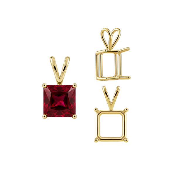 Square Four Prong Double Wire Pendants in 14K Gold (2.50 mm - 10.25 mm)
