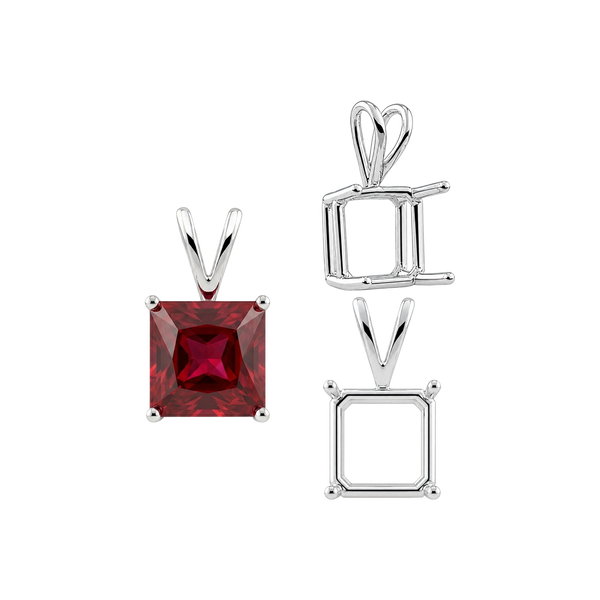 Square Four Prong Double Wire Pendants in Sterling Silver (2.50 mm - 10.25 mm)