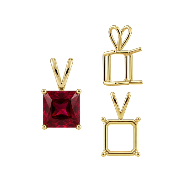 Square Four Prong Double Wire Pendants in 14K Gold (2.50 mm - 10.25 mm)