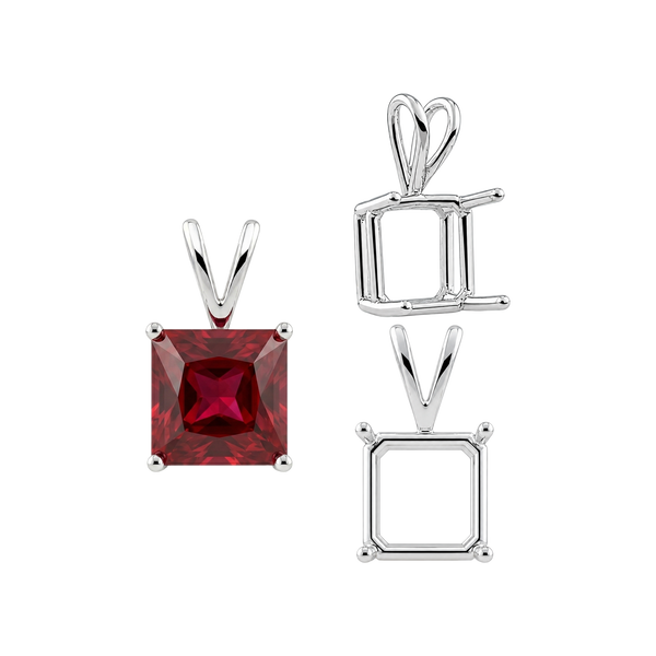 Square Four Prong Double Wire Pendants in Sterling Silver (2.50 mm - 10.25 mm)